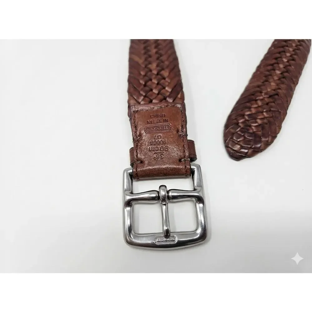 Vintage Coach 36 Brown Braided Leather Belt Classic Minimalist Closet Staple
